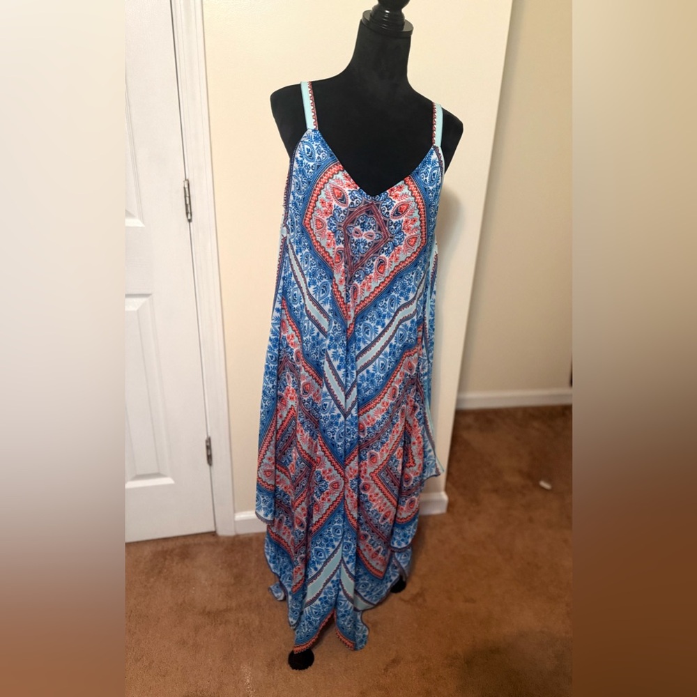 JohnPaulRichard Vibrant Blue and Red Maxi Dress